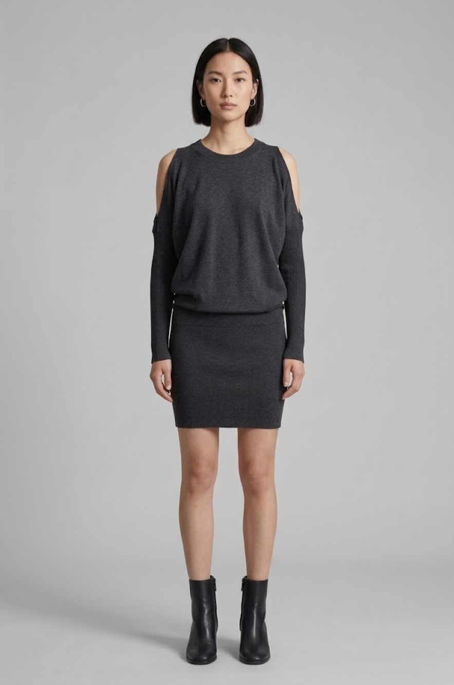 All Saints Cut Out Cold Shoulder Knit Sweater Dress Dark Gray Minimalist Small